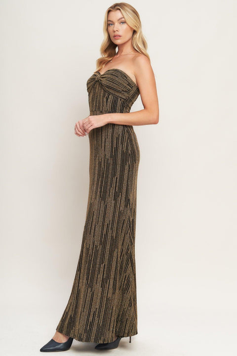SACRED PROMISES METALLIC WOVEN MAXI DRESS