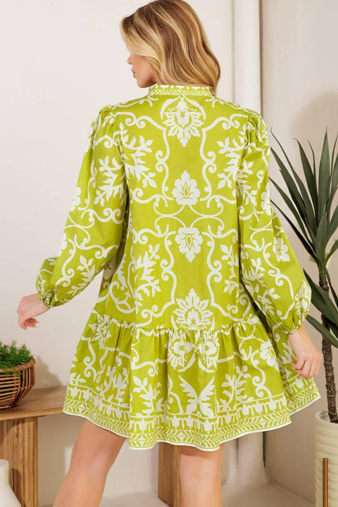 CATCHING FLIGHTS LIME WOVEN MNI DRESS