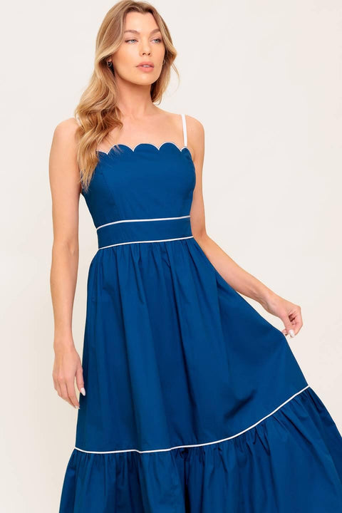 RUSTIC DREAM NAVY WOVEN MIDI DRESS