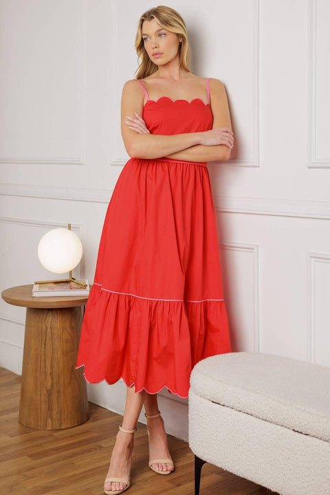 RUSTIC DREAM RED WOVEN MIDI DRESS