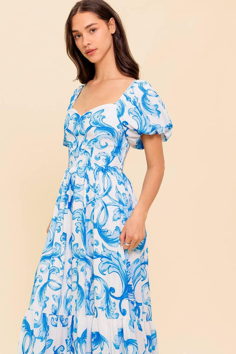 A WORK OF ART BLUE WOVEN MIDI DRESS