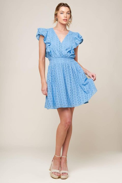 KEEP ME CLOSE POWDER BLUE WOVEN MINI DRESS