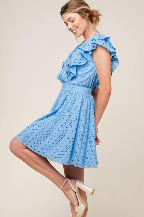 KEEP ME CLOSE POWDER BLUE WOVEN MINI DRESS