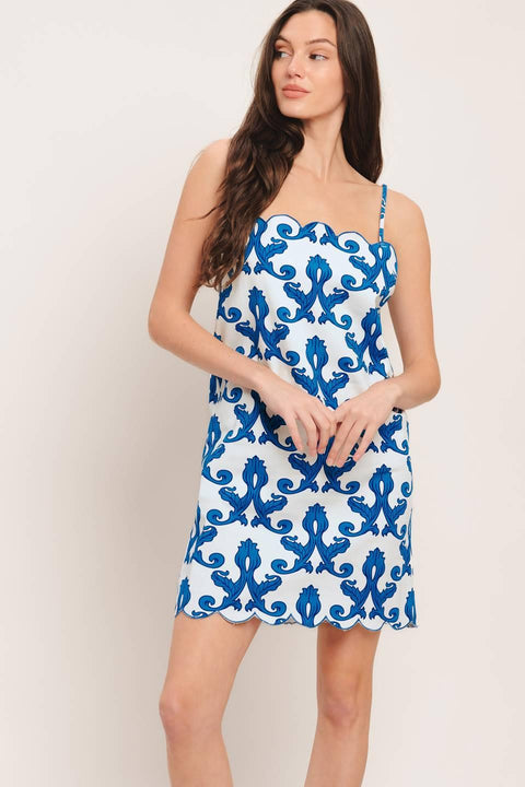 COASTAL SCROLL WOVEN MINI DRESS