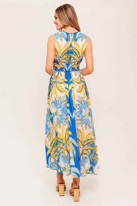 SOFT MEADOW BLUE WOVEN MIDI DRESS