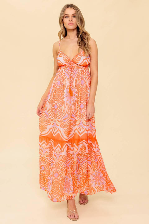 ROMANCE LANGUAGE CORAL WOVEN MAXI DRESS