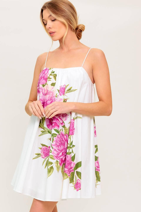GARDEN WHISPERS PINK FLORAL WOVEN MINI DRESS