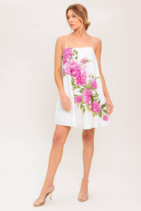 GARDEN WHISPERS PINK FLORAL WOVEN MINI DRESS