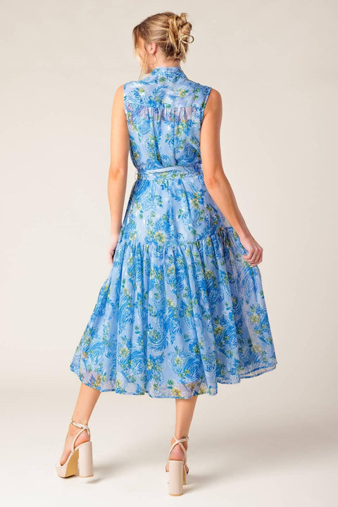 EVER AFTER POWER BLUE WOVEN MIDI DRESS