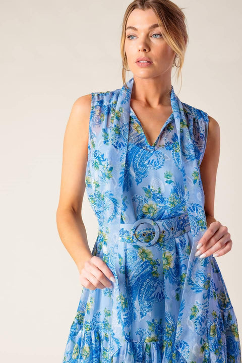 EVER AFTER POWER BLUE WOVEN MIDI DRESS