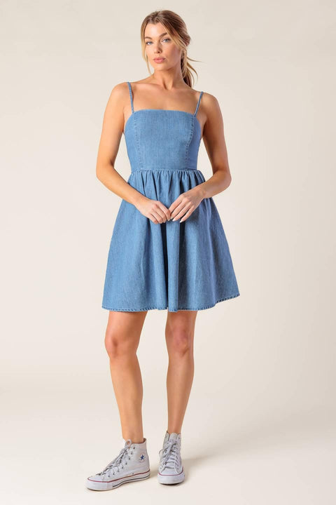 BACK IN LOVE DENIM MINI DRESS