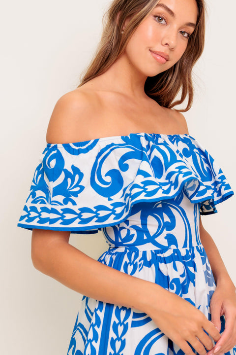 BLOOM SERENADE BLUE WOVEN MIDI DRESS