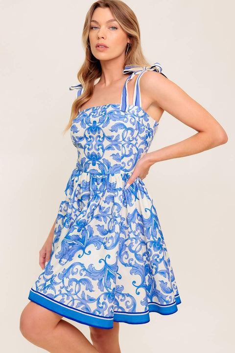 FLORENCE DAYS FLORAL BLUE WOVEN MINI DRESS