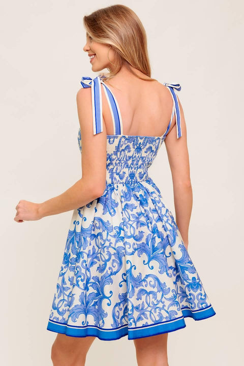 FLORENCE DAYS FLORAL BLUE WOVEN MINI DRESS