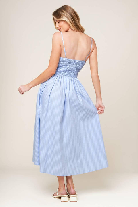 SUMMER INVITE PASTEL BLUE WOVEN MIDI DRESS