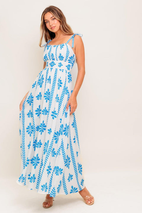BLUE NOIR FLORAL WOVEN MAXI DRESS