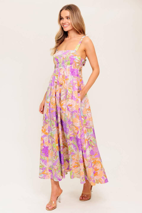 BREEZE SONG PINK WOVEN MIDI DRESS