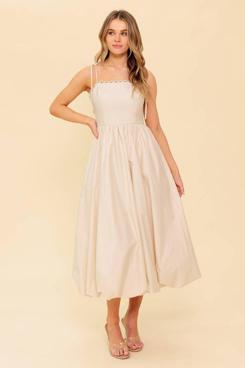REGAL CUTIE CREAM WOVEN MIDI DRESS