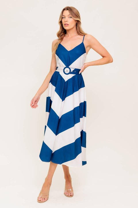 RADIANT HEART NAVY WOVEN MIDI DRESS