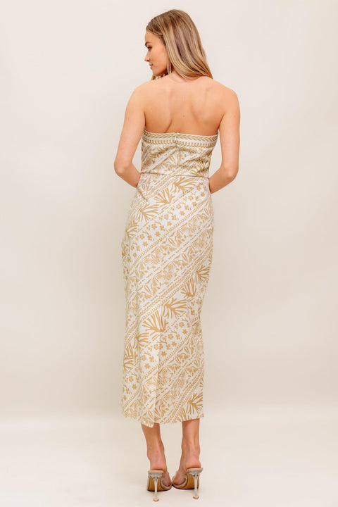 BOHO TROPIC DRAPE WOVEN MIDI DRESS
