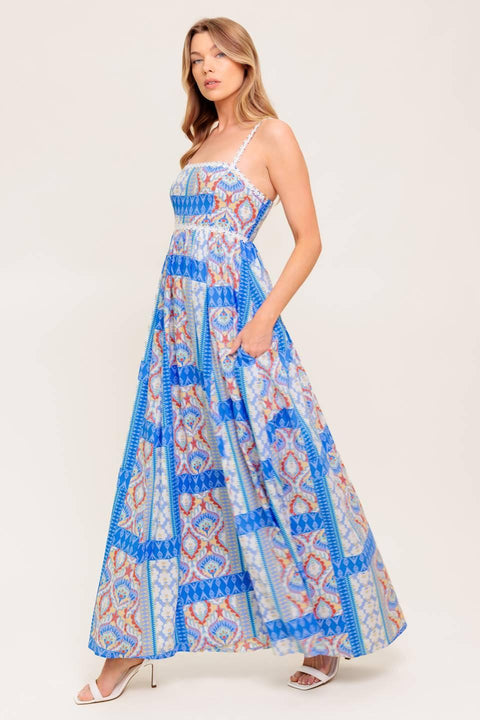 LASTING MAGIC BLUE WOVEN MAXI DRESS
