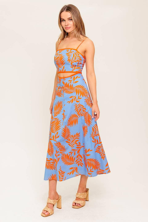 APRICOT SUNSET WOVEN MIDI DRESS