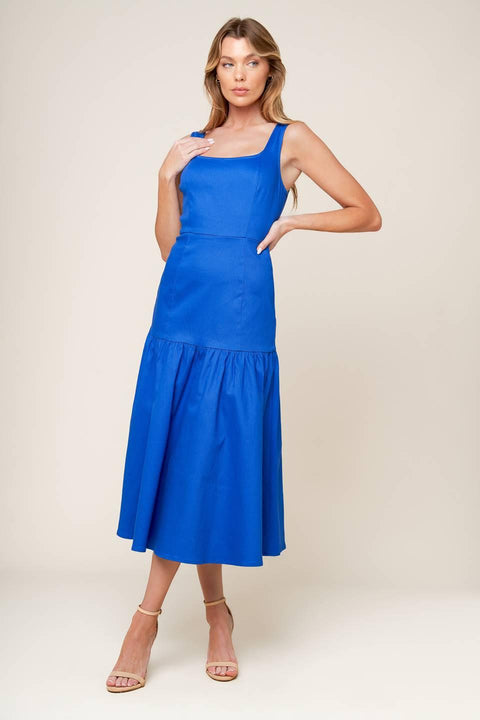 PLEASANT DREAMS BLUE WOVEN MIDI DRESS