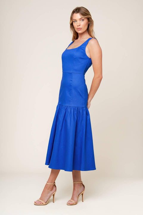 PLEASANT DREAMS BLUE WOVEN MIDI DRESS