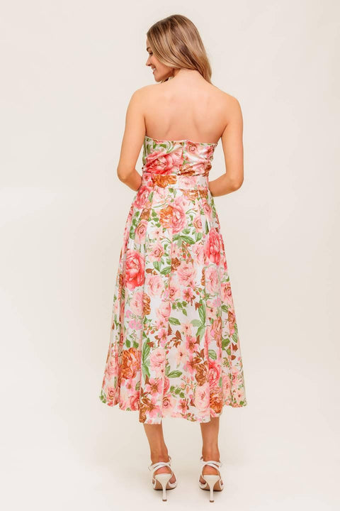 BLUSHING DAWN PINK WOVEN MIDI DRESS