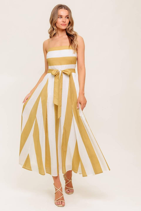 SOFT HORIZON TAUPE WOVEN MIDI DRESS