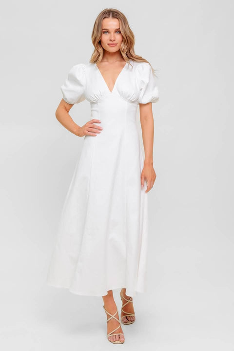 SECRET VINE GLOW WOVEN TWILL MIDI DRESS