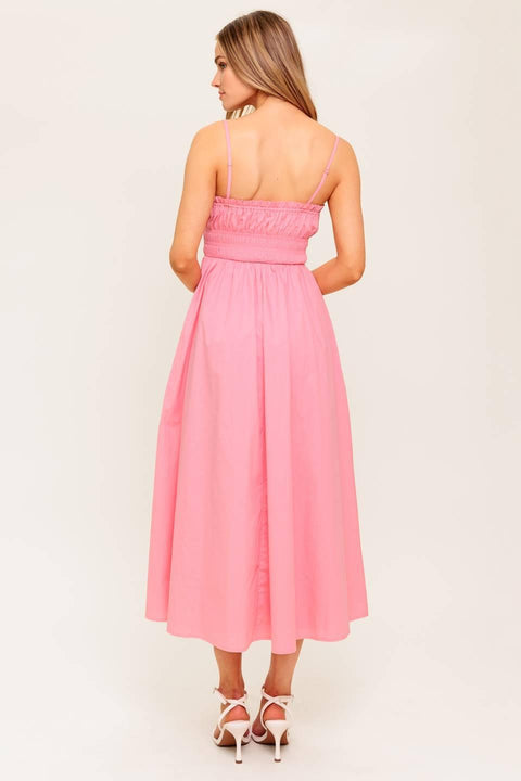HONEY SUNSET PINK WOVEN MIDI DRESS
