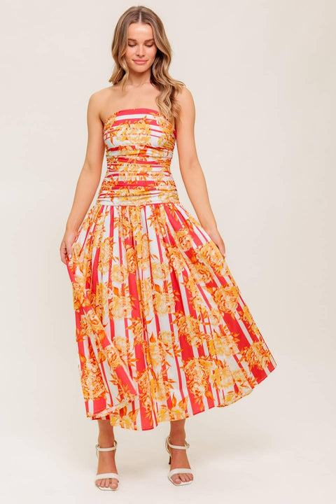 PEONY STORM DANCE WOVEN MIDI DRESS