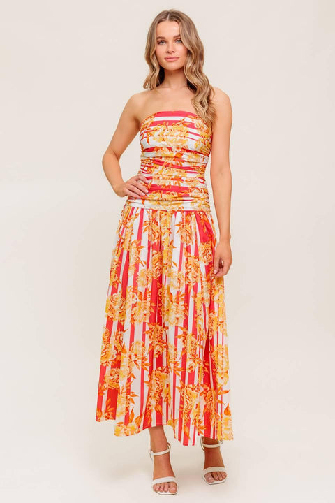 PEONY STORM DANCE WOVEN MIDI DRESS