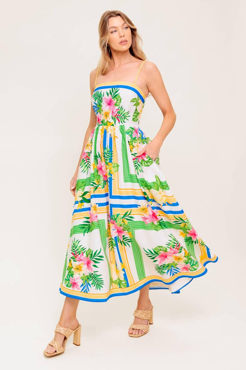 FLORAL HARMONY WOVEN MIDI DRESS