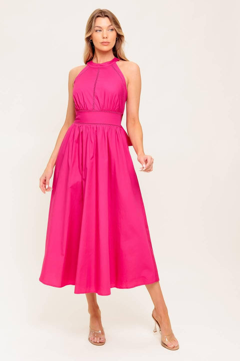 PEONY TOUCH FUCHSIA WOVEN MIDI DRESS