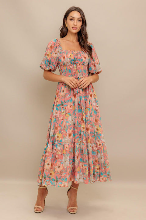 ROSY TWILIGHT WOVEN MIDI DRESS