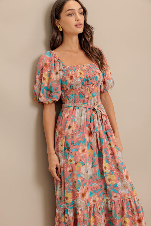 ROSY TWILIGHT WOVEN MIDI DRESS
