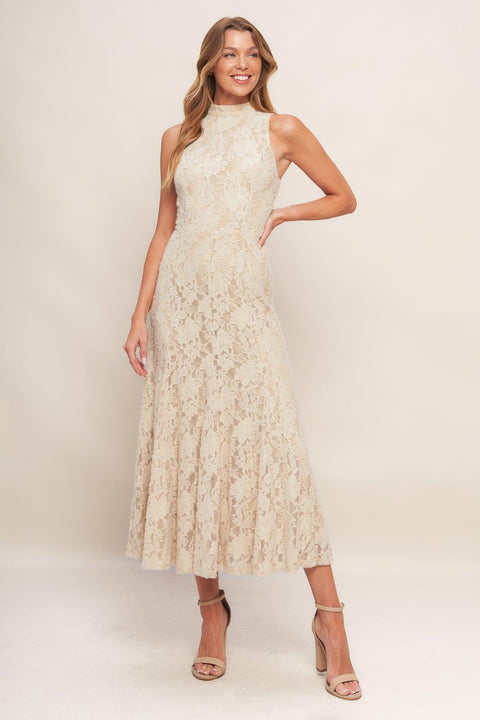 ELEGANT FLORAL STRETCH LACE MIDI DRESS