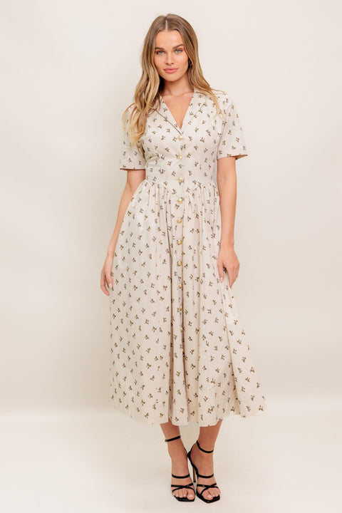 CANDY KISS BEIGE WOVEN MIDI DRESS