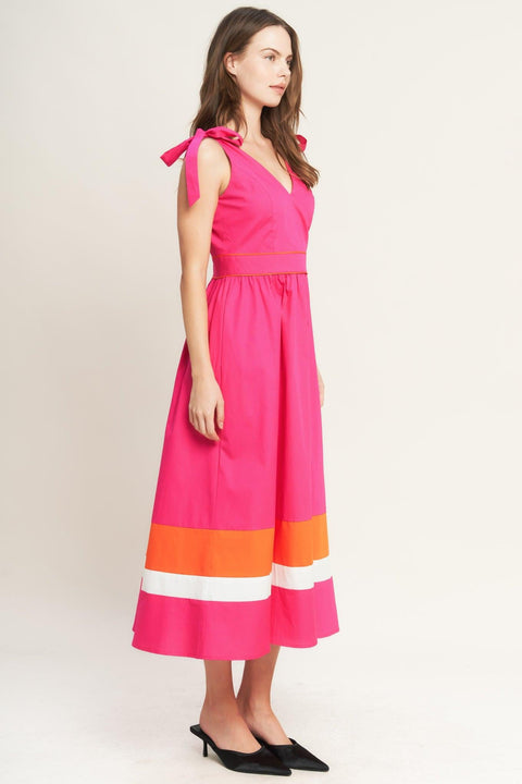 FOREST CHARM FUCHSIA ORANGE WOVEN MIDI DRESS