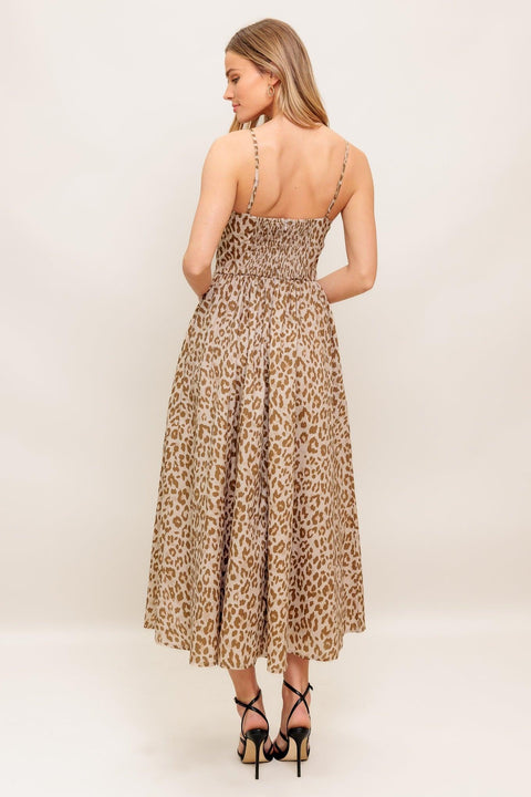 TENDER TOUCH TAUPE WOVEN MIDI DRESS