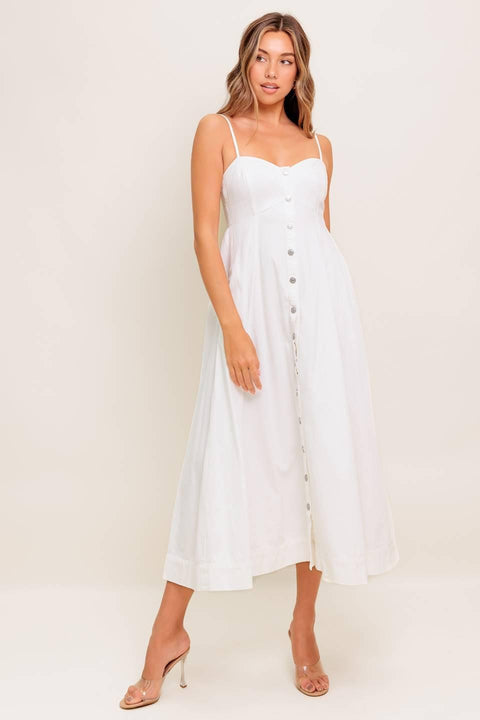 NATURE’S TOUCH WHITE WOVEN MIDI DRESS