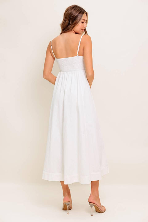 NATURE’S TOUCH WHITE WOVEN MIDI DRESS
