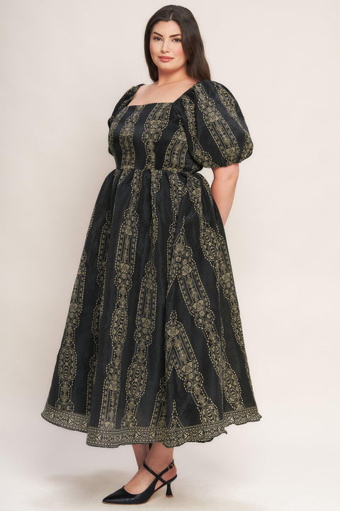 VINTAGE SQUARE WOVEN MIDI DRESS