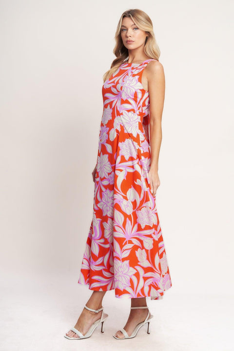 PALM ROMANCE WOVEN MIDI DRESS