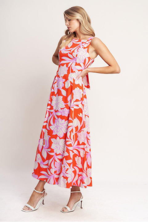 PALM ROMANCE WOVEN MIDI DRESS