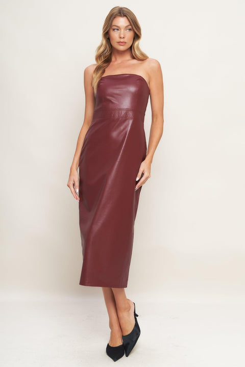 RUNWAY TREND FAUX LEATHER MIDI DRESS