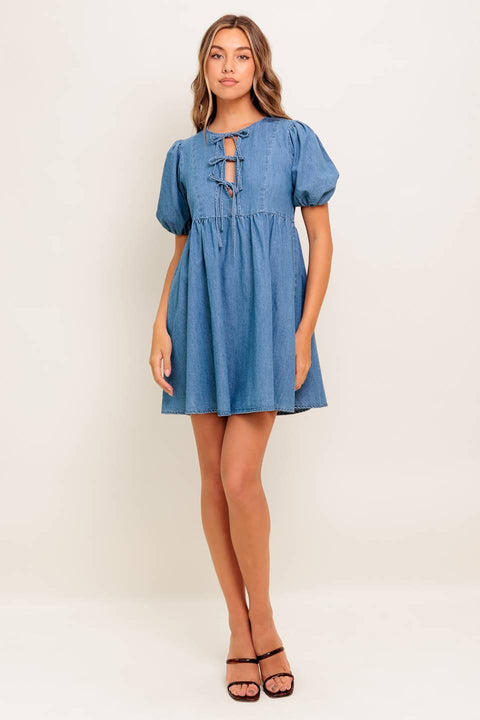 SUNSET GETAWAY DENIM MINI DRESS