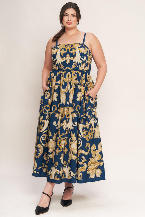 IMPERIAL BLOOM BLUE WOVEN MIDI DRESS